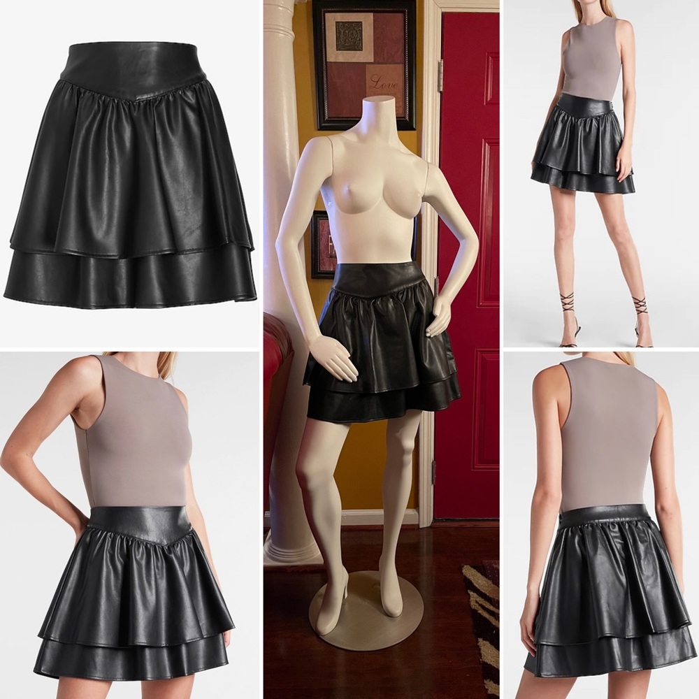 Express High Waisted Faux Leather Ruffle Mini Skirt - Picture 8 of 11